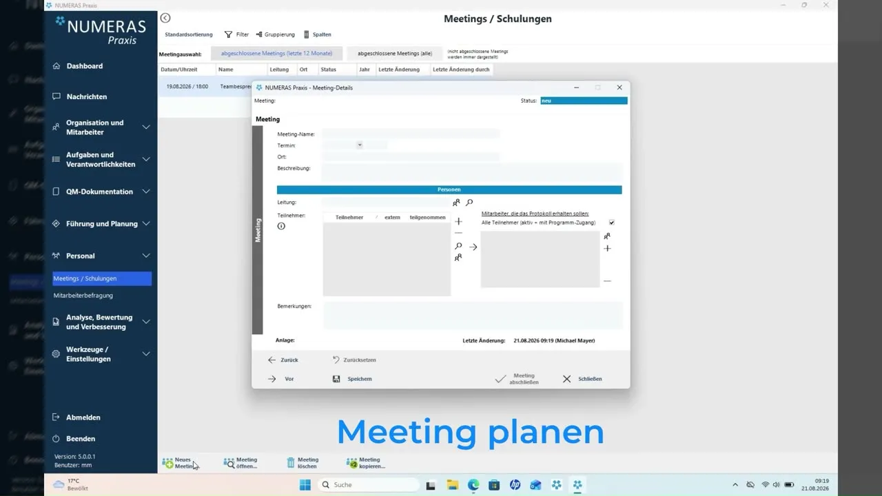 Bildschirmvideo: Meeting im Dentalmanager planen